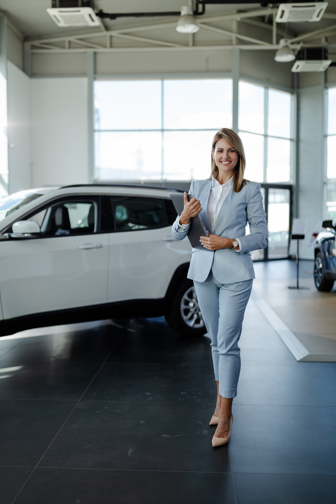 Female accountant at car dealership
